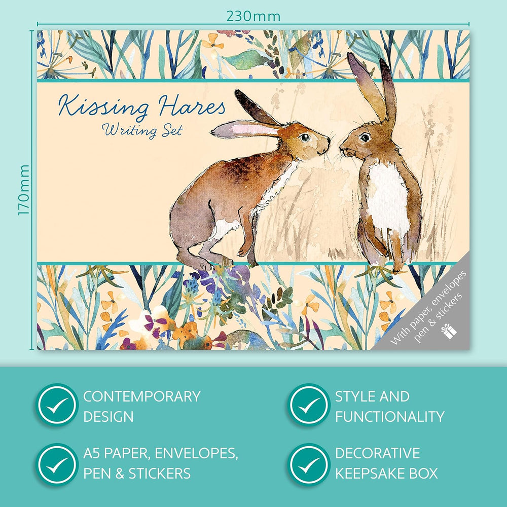 GSC Kissing Hares stationery letter writing set with illustrated paper and envelopes, perfect for elegant letter writing and gifting.