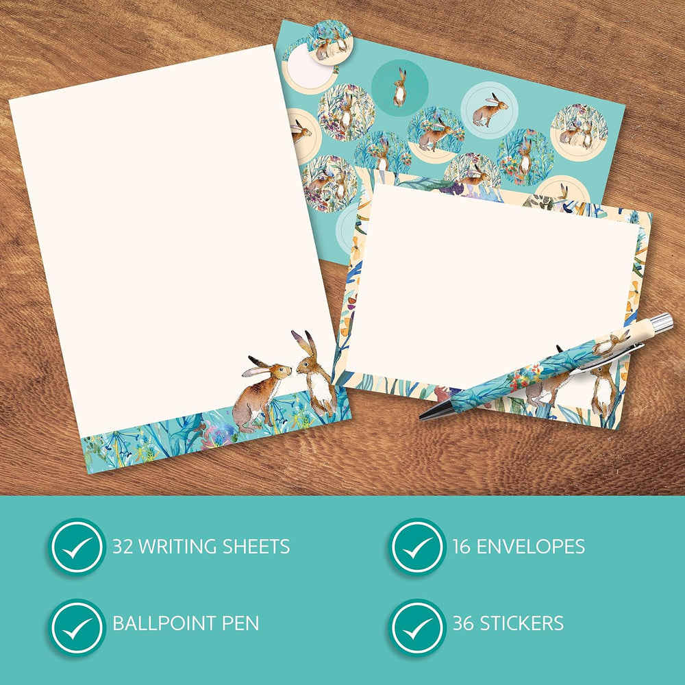 GSC Kissing Hares stationery letter writing set with illustrated cards and envelopes, perfect for thoughtful correspondence.