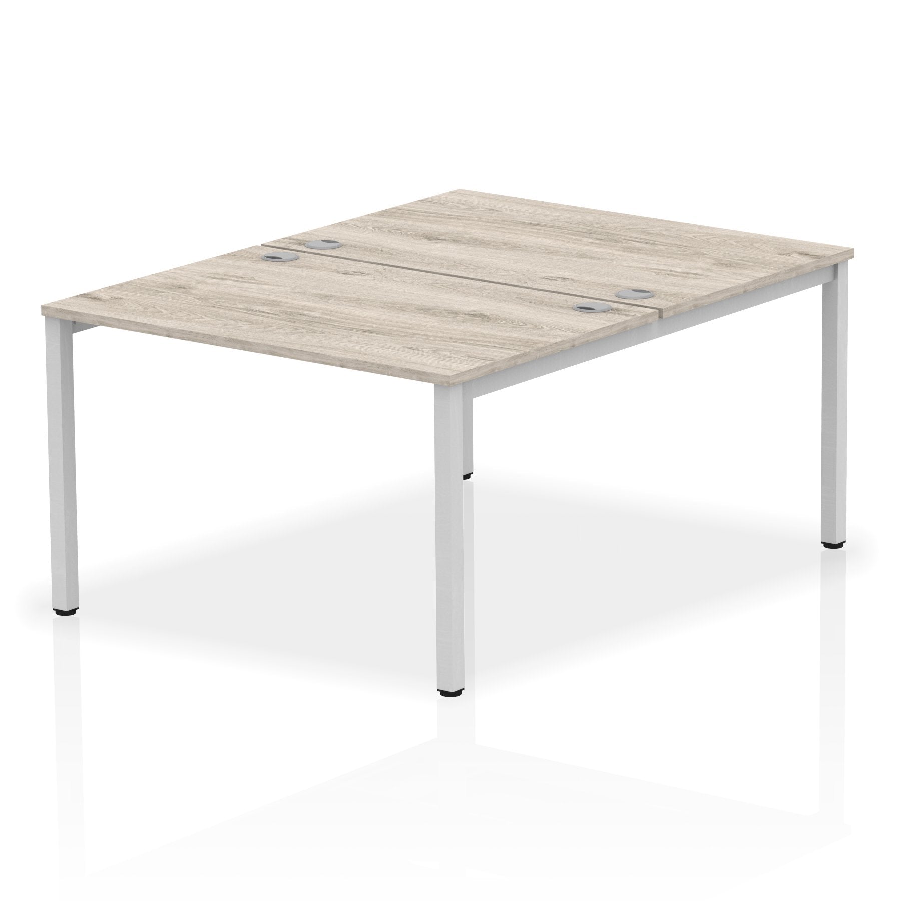 Impulse Back-to-Back 2 Person Bench Desk W1200 x D1600 x H730mm With Cable Ports Grey Oak Finish Silver Frame - IB00101 DD