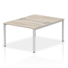 Impulse Back-to-Back 2 Person Bench Desk W1200 x D1600 x H730mm With Cable Ports Grey Oak Finish Silver Frame - IB00101 DD