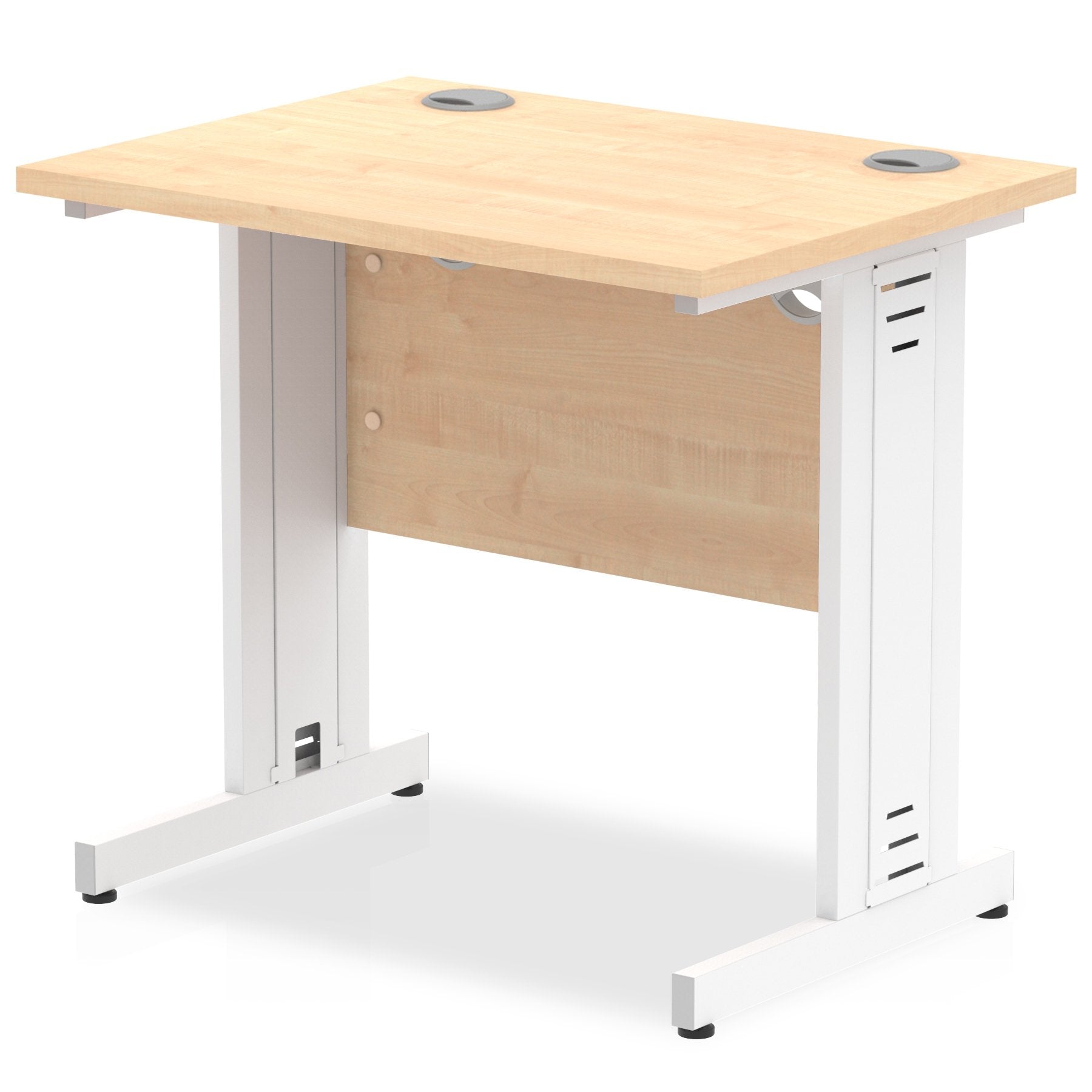 Impulse 800 x 600mm Straight Desk Maple Top White Cable Managed Leg MI002903 DD