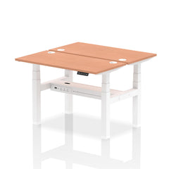 Dynamic Air Back-to-Back W1200 x D600mm Height Adjustable Sit Stand 2 Person Bench Desk With Cable Ports Beech Finish White Frame - HA01534 DD
