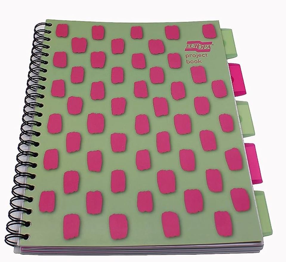 Europa Splash A4 Project Book Wirebound 200 Micro Perf Pages 80gsm FSC Ruled Punch 4 Holes Pink (Pack 3) - EU1507Z