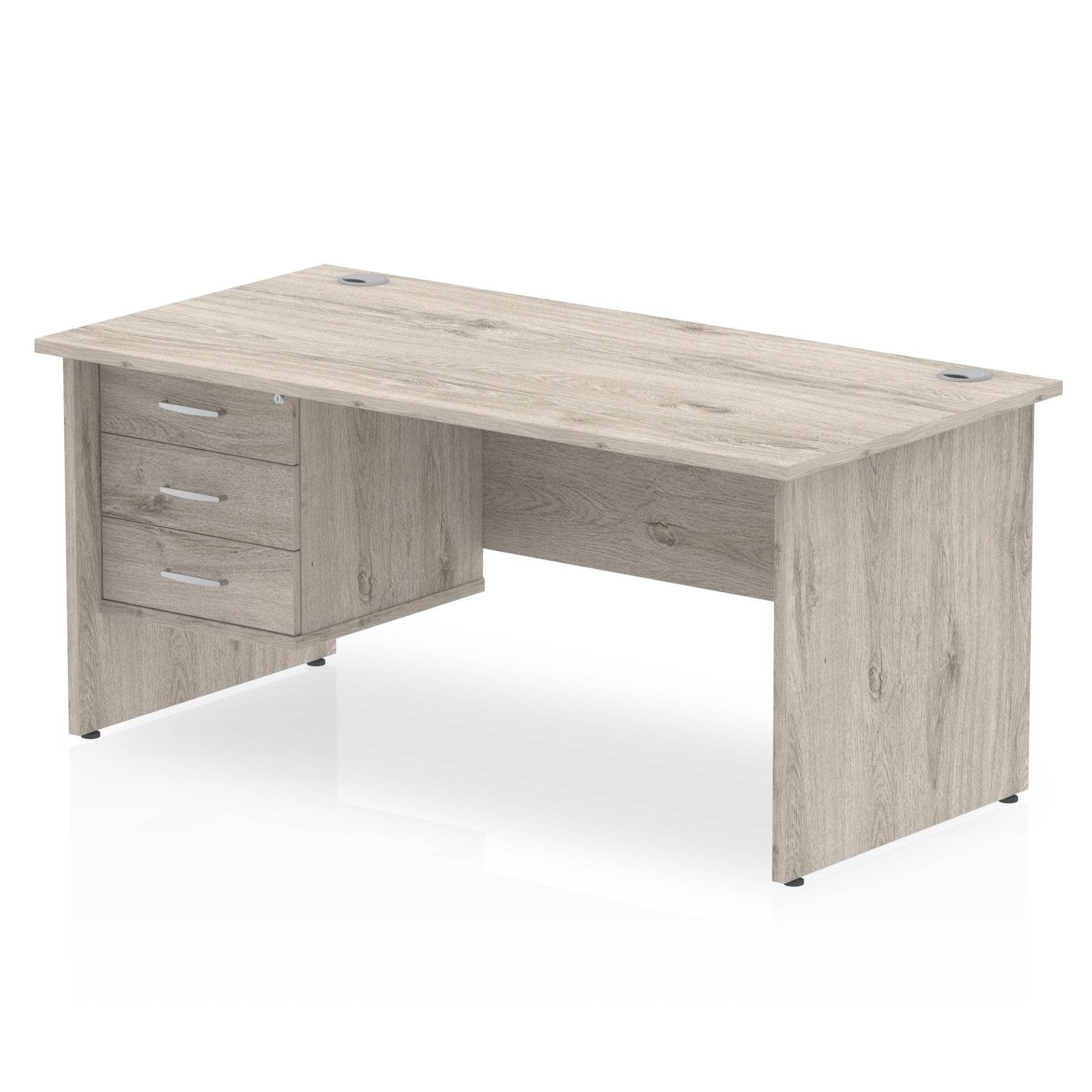 Dynamic Impulse W1800 x D800 x H730mm Straight Office Desk Panel End Leg With 1 x 3 Drawer Fixed Pedestal Grey Oak Finish - I003502 DD