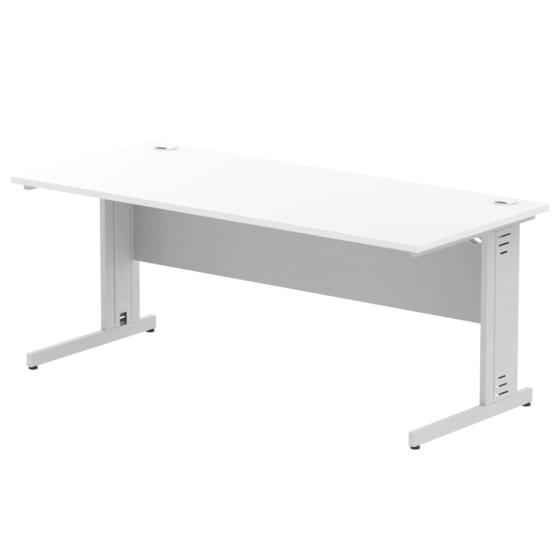 Impulse 1800 x 800mm Straight Desk White Top Silver Cable Managed Leg I000481 DD
