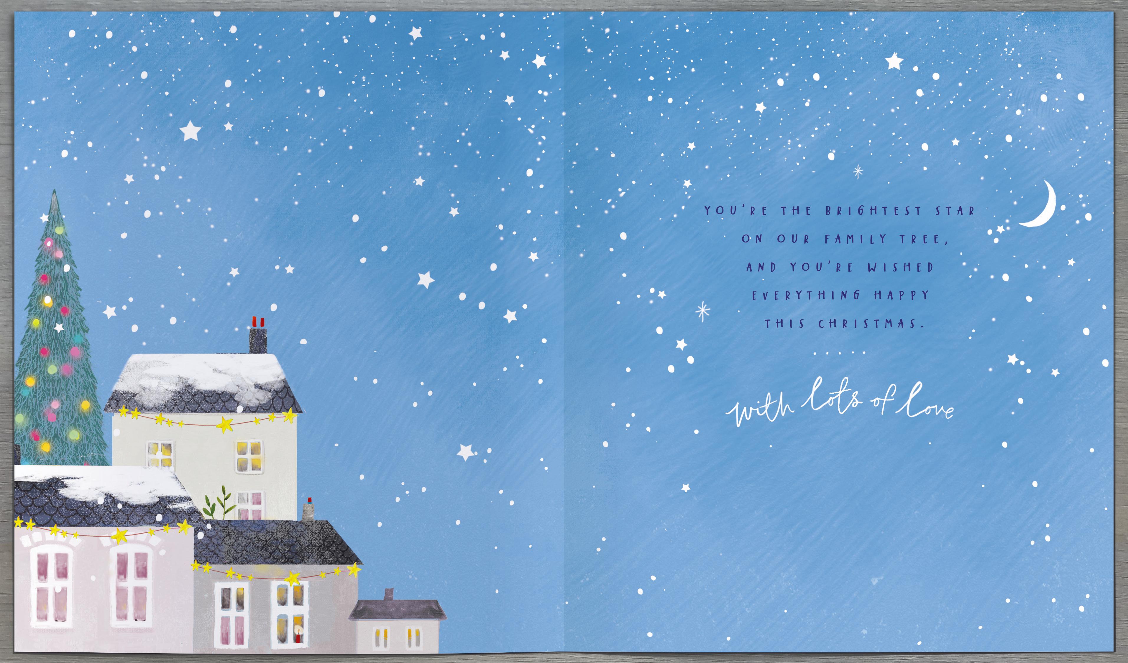 Mum Christmas Tree and Houses Christmas Card – Festive Scenic Design
