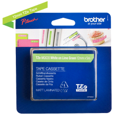 Brother White On Lime Green Label Tape 12mm x 5m - TZEMQG35