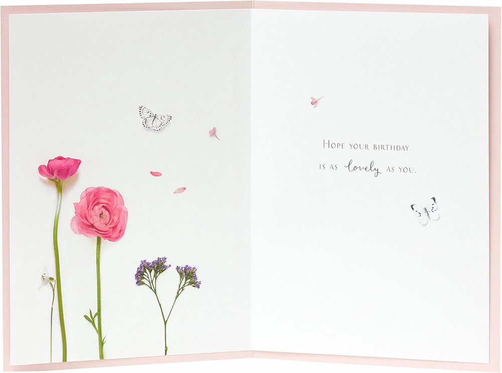 Pink Floral Flamingo Birthday Card