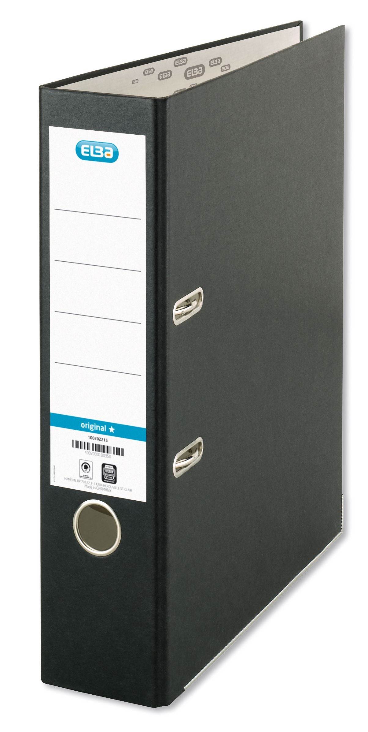Elba Coloured Board Lever Arch File Paper on Board A4 80mm Spine Width Black (Pack 10) - 100202217