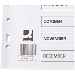 A4 Pre-Printed Tabs Multi Punched January to December Reinforced Multi-Colour Index