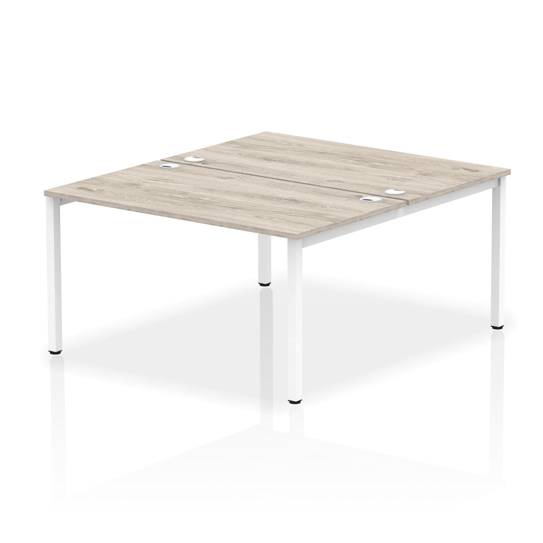 Impulse Back-to-Back 2 Person Bench Desk W1400 x D1600 x H730mm With Cable Ports Grey Oak Finish White Frame - IB00119 DD