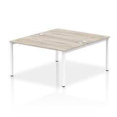 Impulse Back-to-Back 2 Person Bench Desk W1400 x D1600 x H730mm With Cable Ports Grey Oak Finish White Frame - IB00119 DD