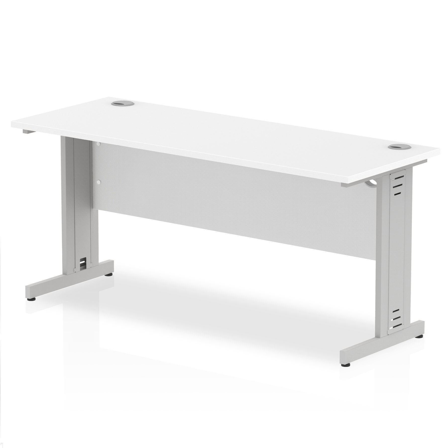 Impulse 1600 x 600mm Straight Desk White Top Silver Cable Managed Leg MI002278 DD
