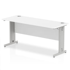 Impulse 1600 x 600mm Straight Desk White Top Silver Cable Managed Leg MI002278 DD