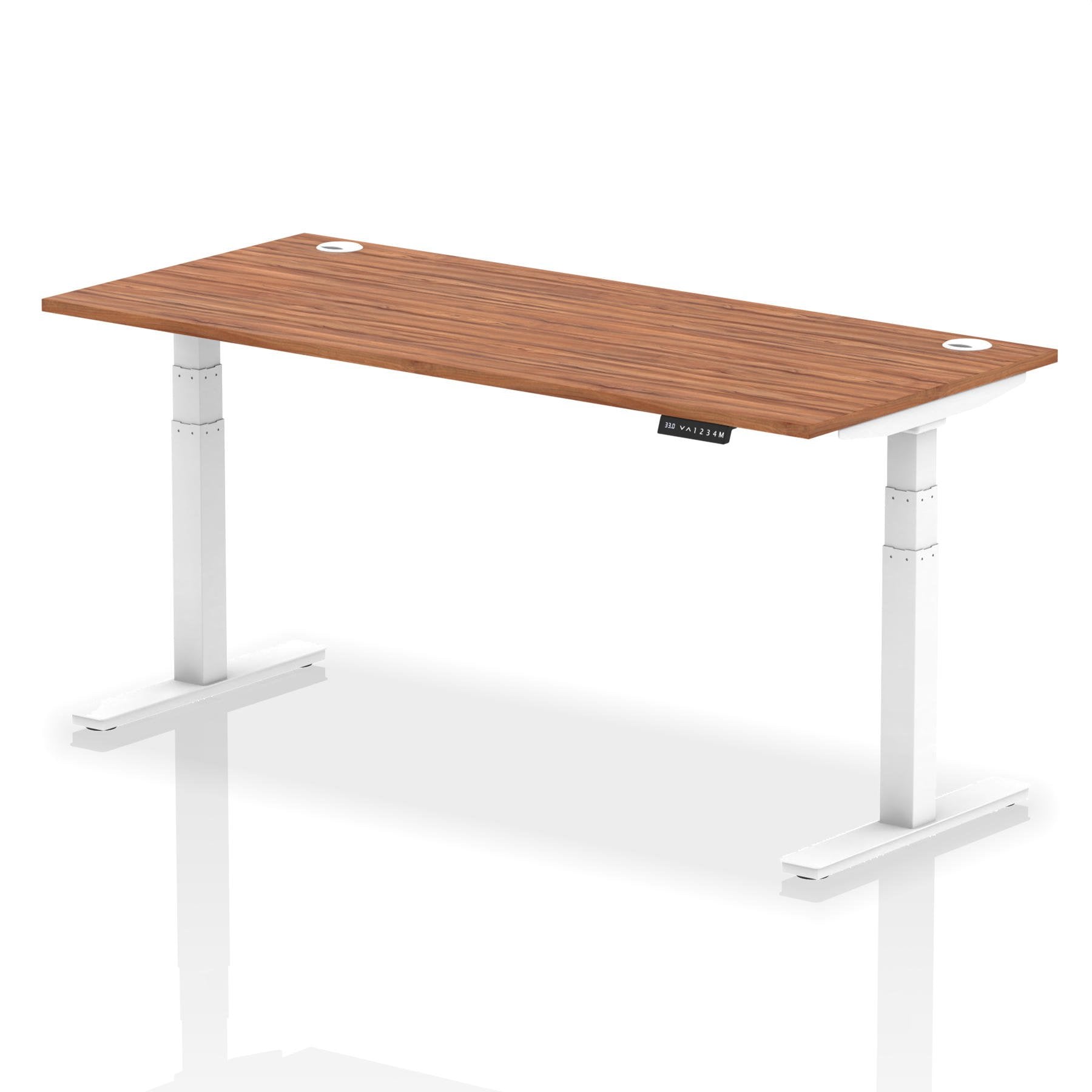 Dynamic Air 1800 x 800mm Height Adjustable Desk Walnut Top Cable Ports White Leg HA01108 DD