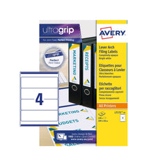 Avery Laser Filing Label Lever Arch File 200x60mm 4 Per A4 Sheet White (Pack 100 Labels) L7171-25