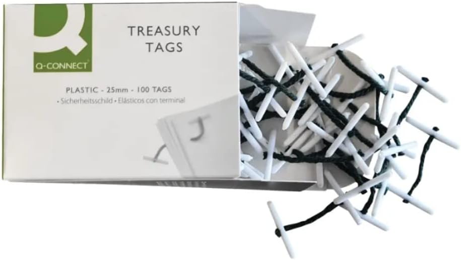 Q-Connect 25mm Green Plastic Ended 100 Treasury Tags