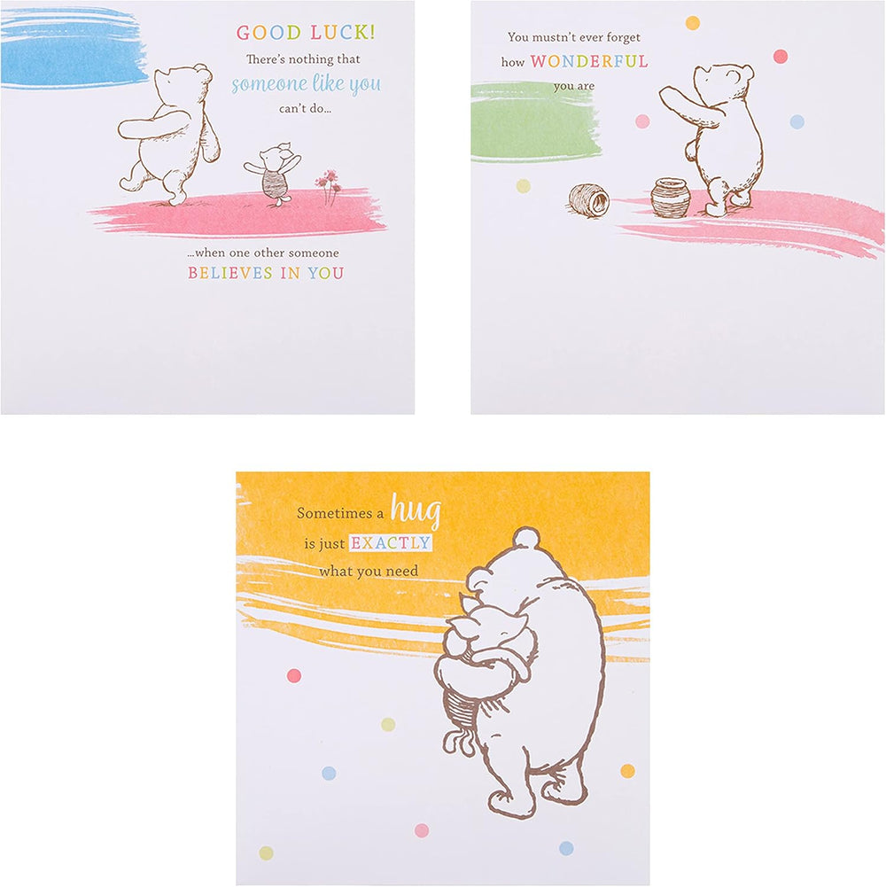 Assorted Hallmark Disney Winnie the Pooh greeting card pack with 10 colorful cards featuring Pooh and friends.
