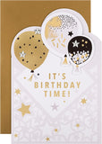Hallmark birthday card with die-cut metallic balloons design, featuring vibrant colors and festive details for special celebrations.