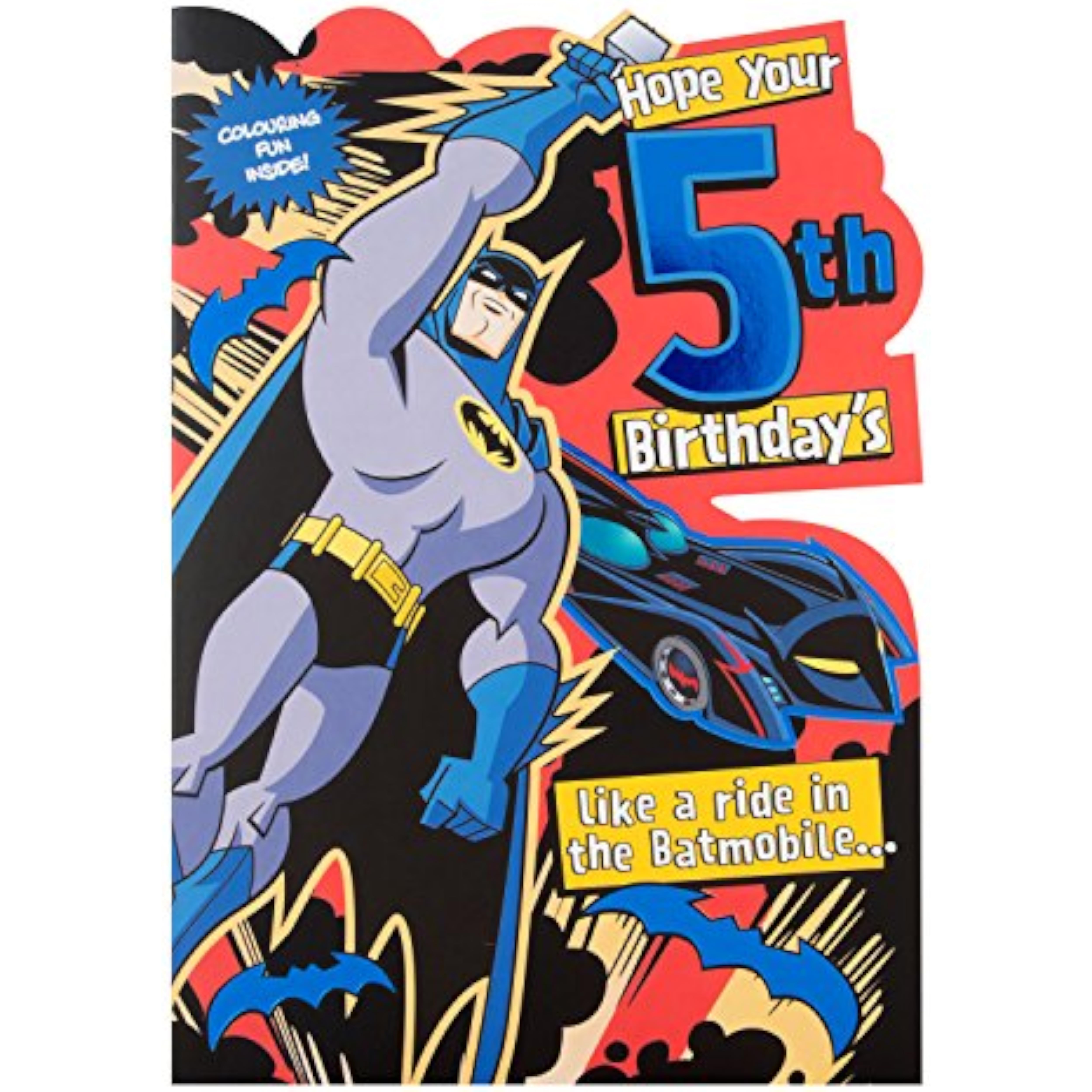 Hallmark DC Comics Batman Batmobile birthday card featuring Batman and the Batmobile from the DC superhero series.