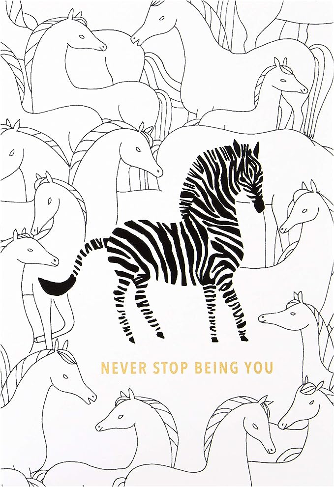Hallmark birthday card featuring a contemporary zebra design with colorful accents and festive birthday message.