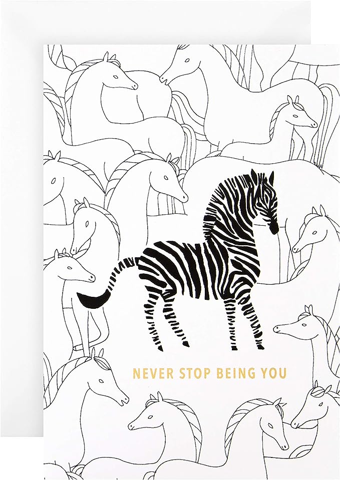 Hallmark birthday card featuring a contemporary zebra design with colorful accents, perfect for celebrating a special day.