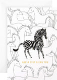 Hallmark birthday card featuring a contemporary zebra design with colorful accents, perfect for celebrating a special day.
