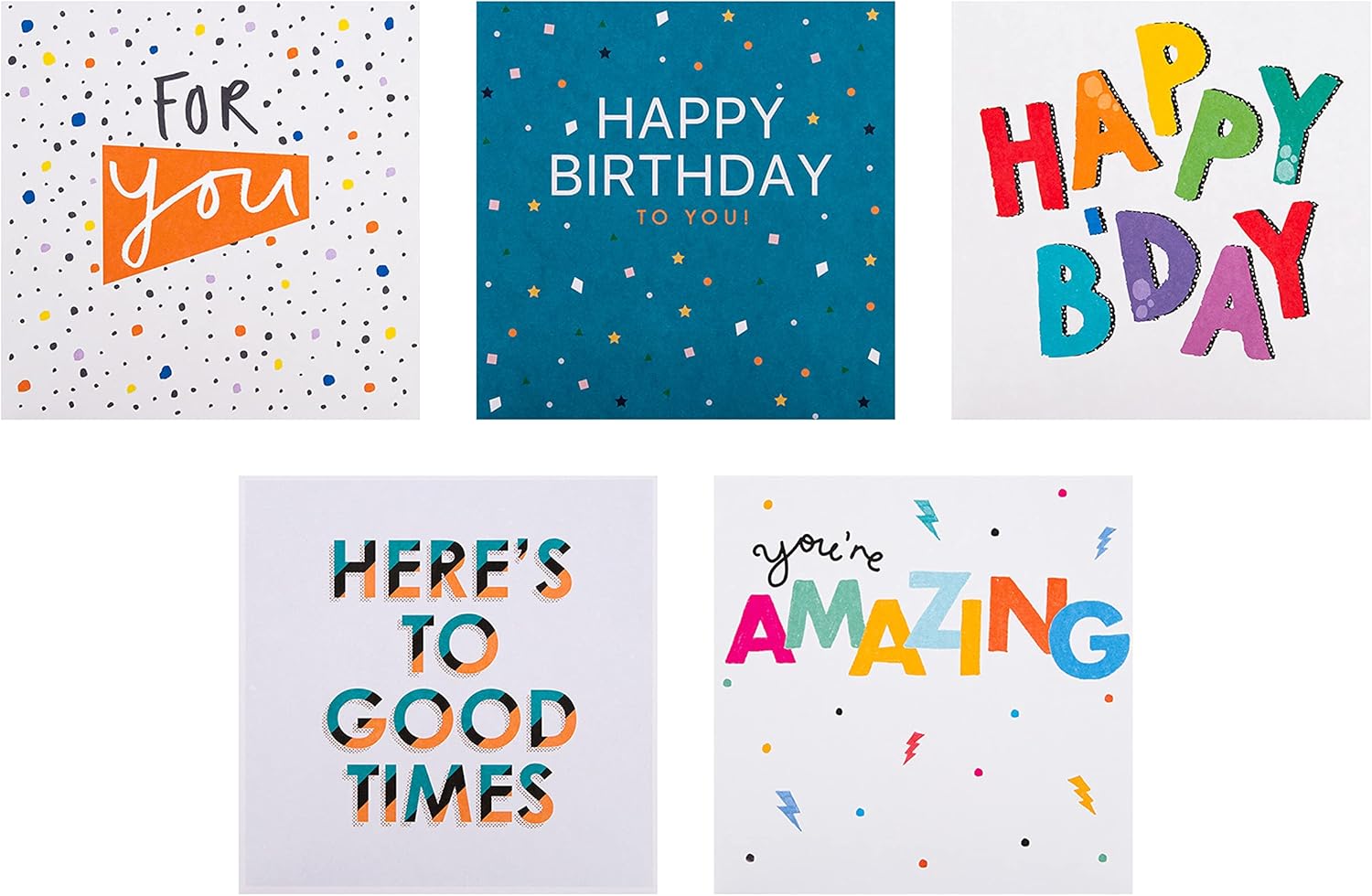 Hallmark birthday card multipack with 10 cards in 5 different colorful designs, suitable for celebrating birthdays.