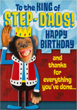 Hallmark birthday greeting card for stepdad, featuring a "King of Step" design with colorful, cheerful artwork for special occasions