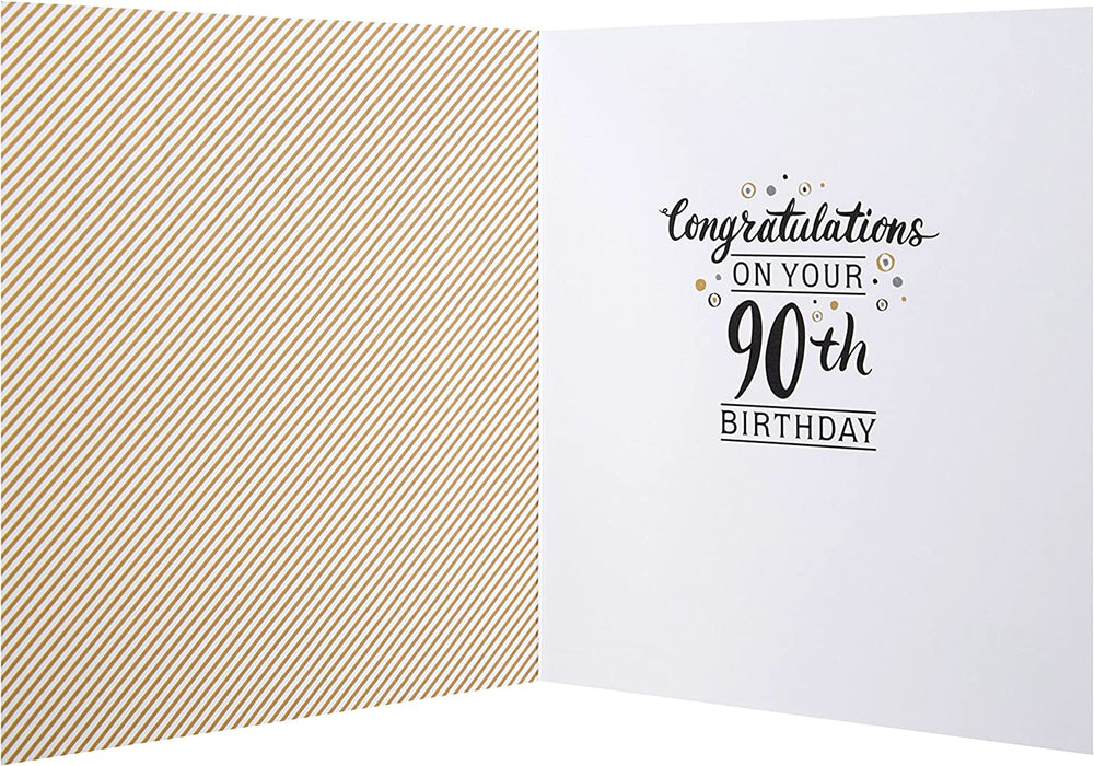 Hallmark embossed 90th birthday greeting card with elegant text design and decorative elements, ideal for celebrating a milestone.
