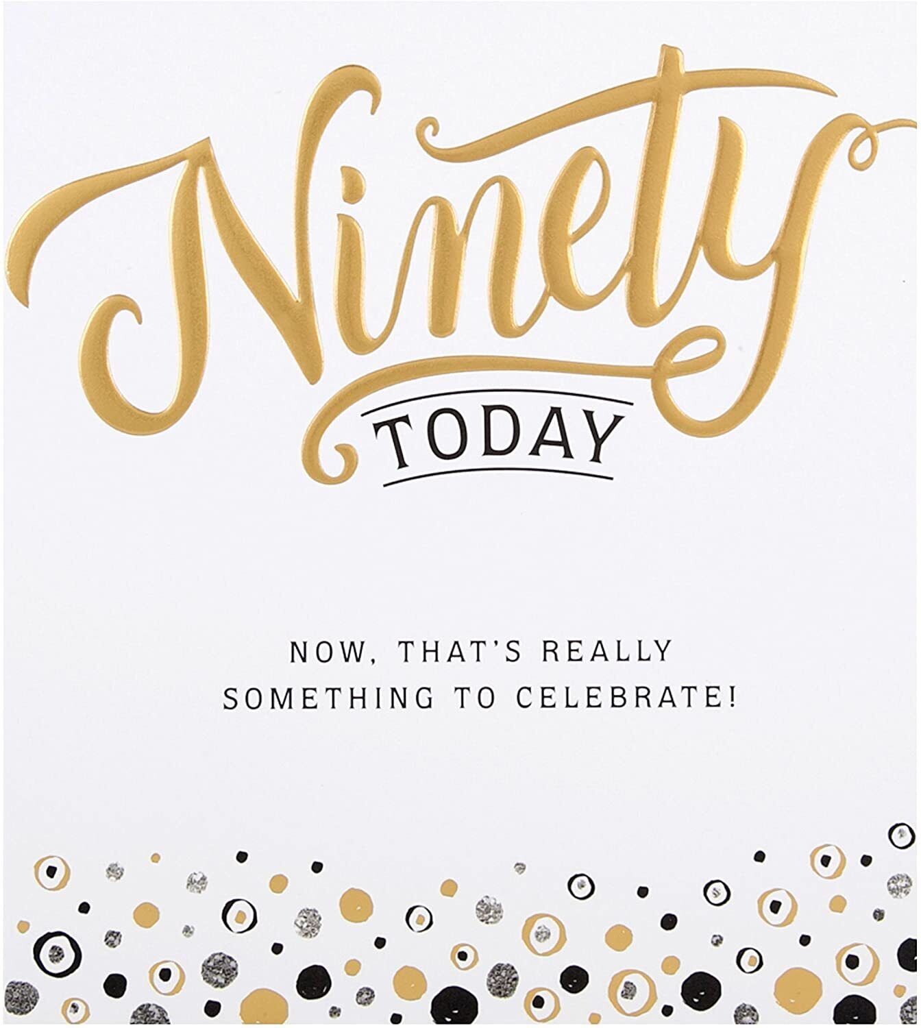 Hallmark embossed 90th birthday greeting card with elegant text design, featuring a festive celebratory appearance.