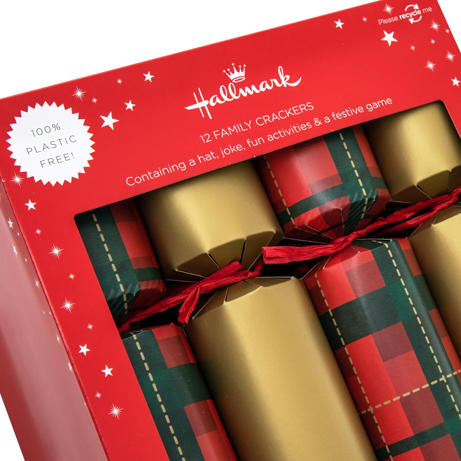 Hallmark Christmas cracker with gold and tartan design, festive holiday decor item, decorated with traditional holiday patterns.