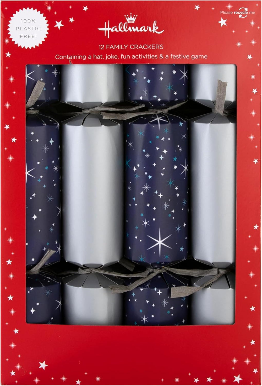 Silver Hallmark Christmas cracker with festive design, perfect for holiday celebrations and gift exchanges.