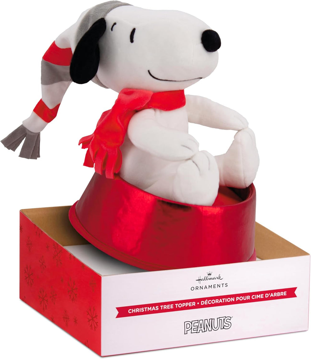 Hallmark Snoopy Christmas tree topper featuring a festive red and white Peanuts design, perfect for holiday decorations.