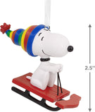 Hallmark Peanuts Snoopy on Sled Christmas hanging ornament, collectible decoration for holiday decor and Christmas gifts