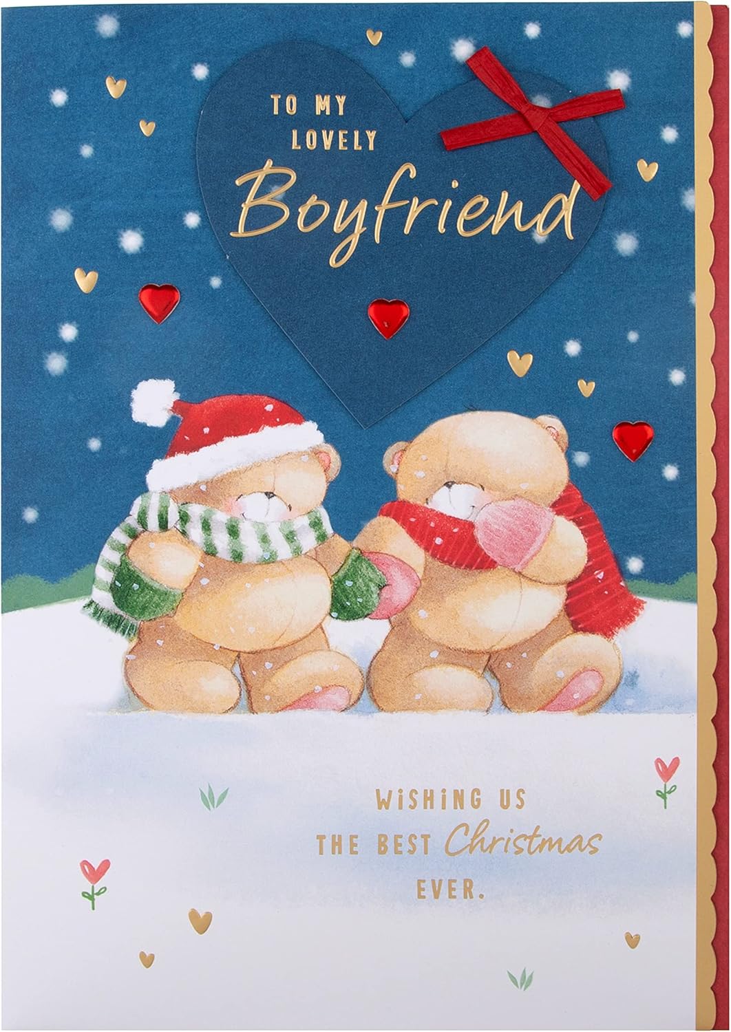 Hallmark boxed Christmas greeting card for boyfriend with cute Forever Friends winter love design and festive holiday imagery.