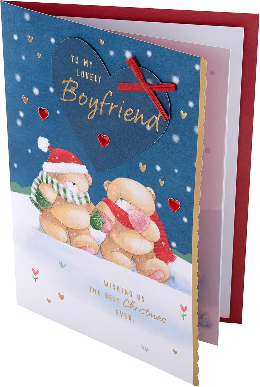 Hallmark boxed Christmas greeting card for boyfriend featuring cute forever friends winter love design.
