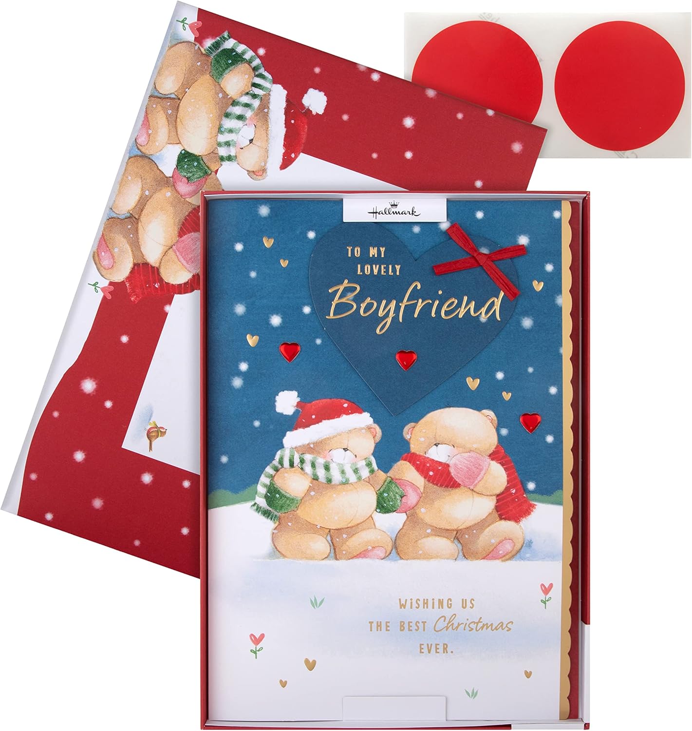 Hallmark boxed Christmas greeting card for boyfriend featuring a cute winter love and forever friends design.