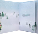 Hallmark boxed Christmas greeting card for fiancé featuring a classic winter scene with a decorated tree design.
