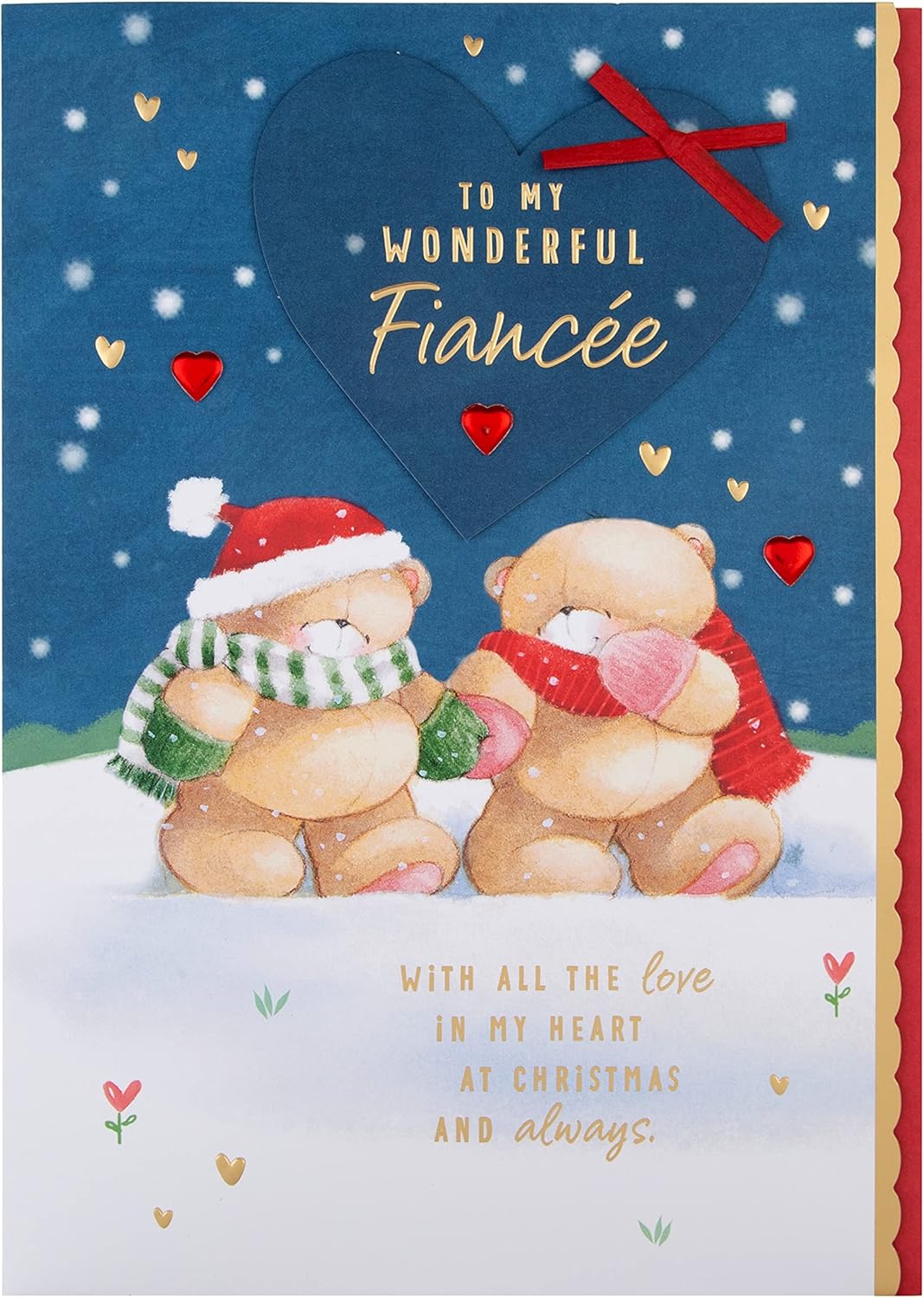 Hallmark boxed Christmas greeting card for fiancée with cute Forever Friends winter love design, featuring festive holiday imagery.