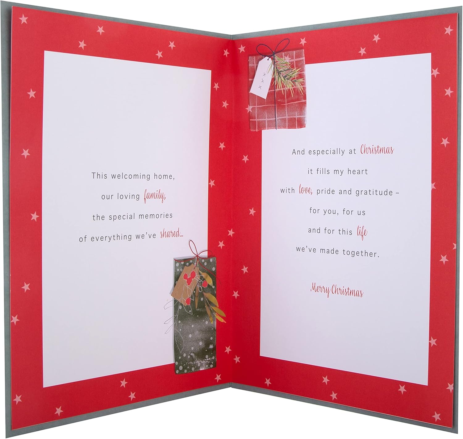 Hallmark boxed Christmas greeting card for husband with traditional wrapped gifts design, featuring festive holiday imagery.