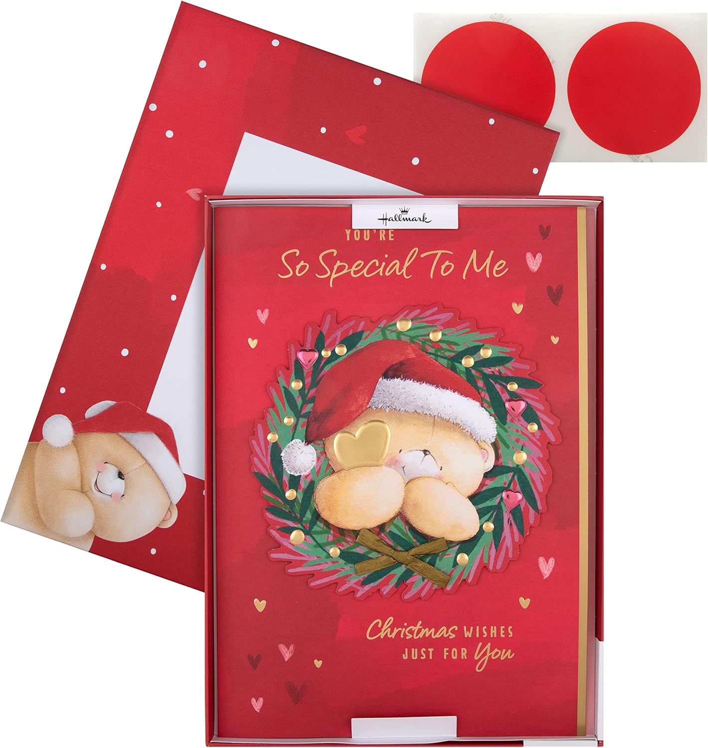 Hallmark boxed Christmas greeting card featuring a festive wreath and heart design, perfect for someone special during the holidays.