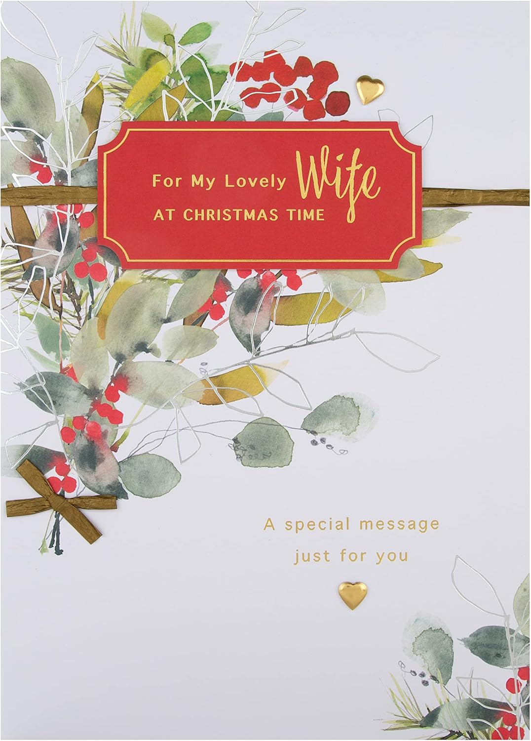 Hallmark boxed Christmas greeting card for wife with classic seasonal foliage design, featuring festive holiday imagery.