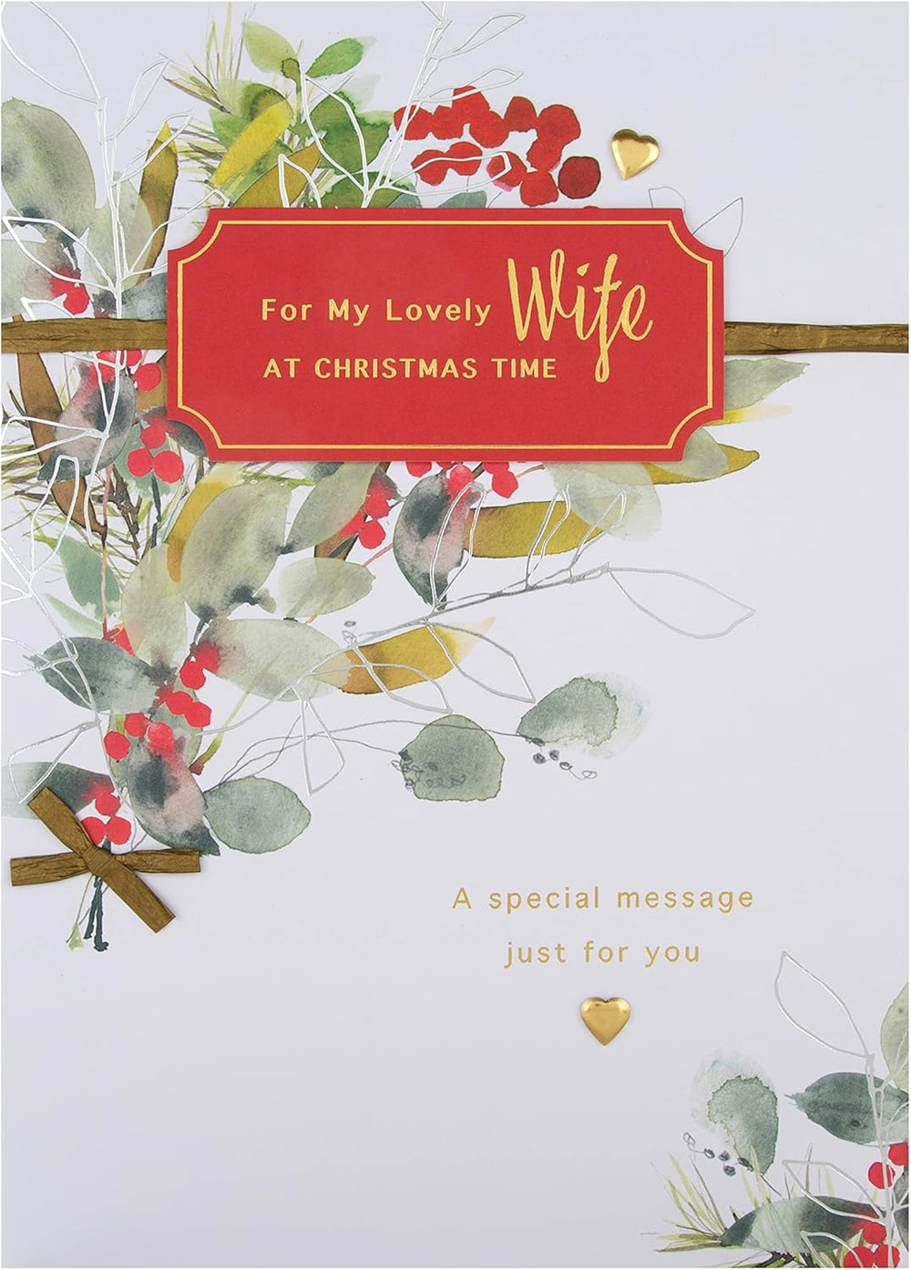 Hallmark boxed Christmas greeting card for wife with classic seasonal foliage design, featuring festive holiday imagery.