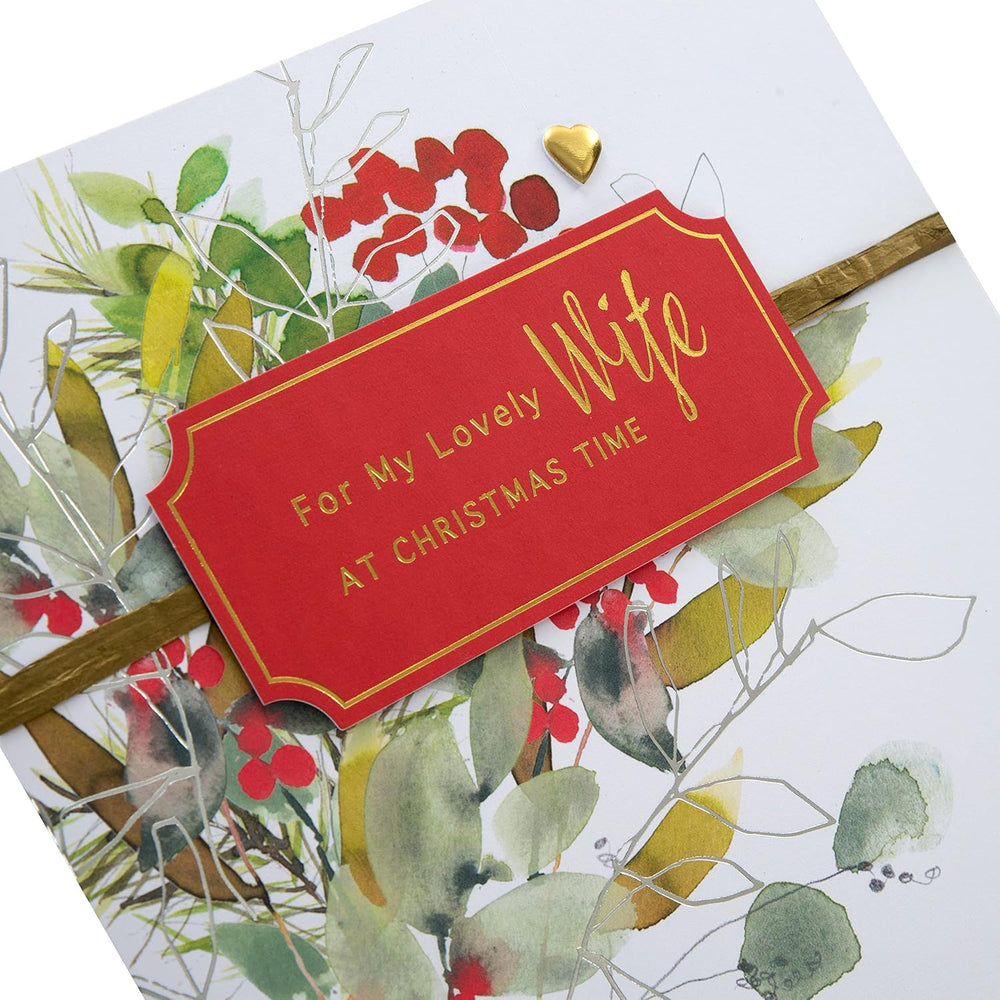 Hallmark boxed Christmas greeting card for wife featuring a classic seasonal foliage design, perfect for holiday wishes.