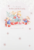 Hallmark Christmas greeting card featuring a festive design with a message for a special brother and family, open to showcase inside.