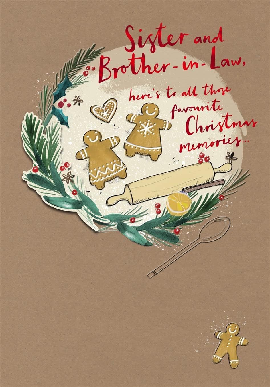 Hallmark Christmas greeting card for sister and brother-in-law with festive open design and holiday message.