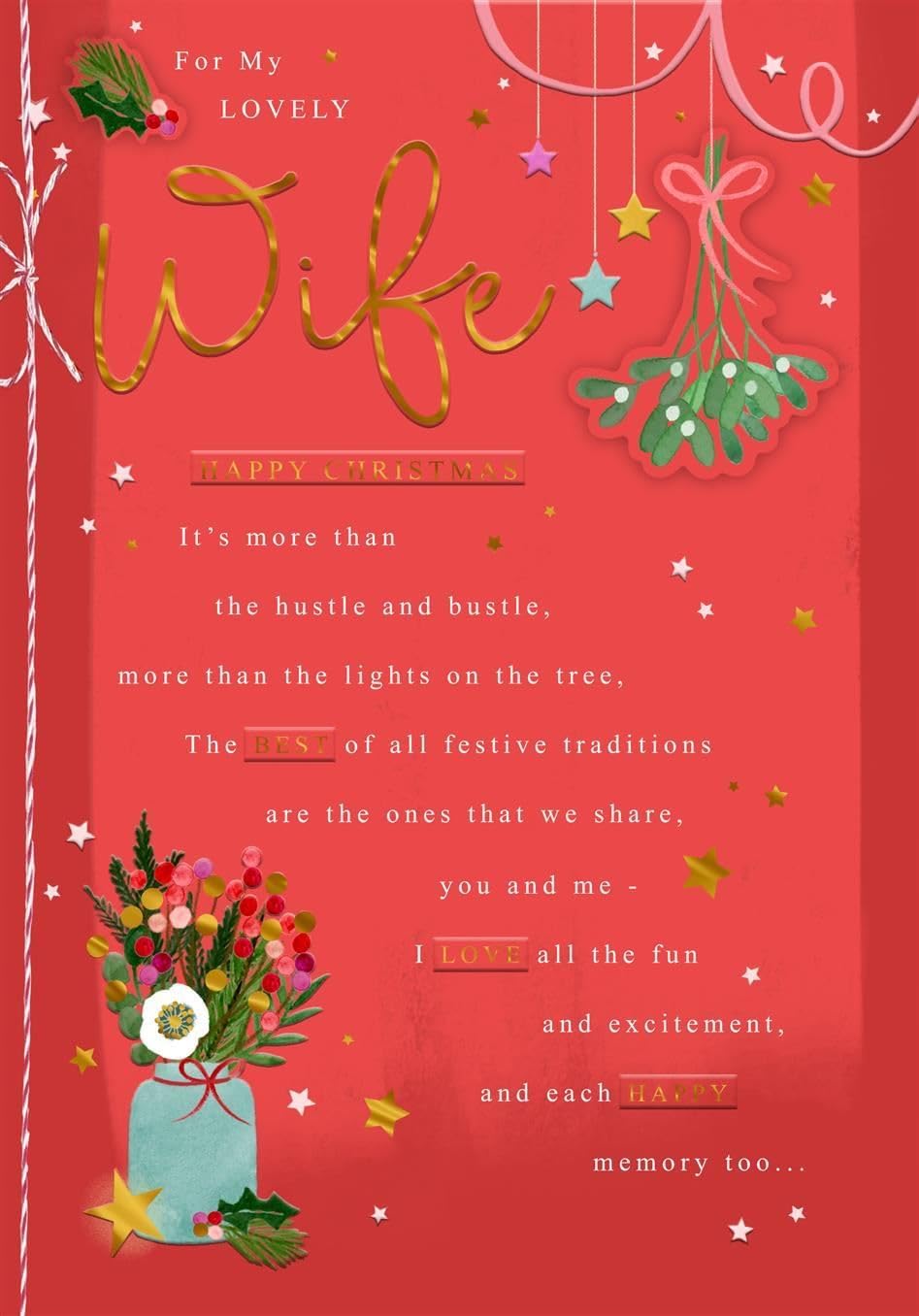 Hallmark Christmas greeting card for wife with open verse festive design, featuring holiday-themed illustrations and heartfelt message inside.