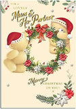 Hallmark Christmas greeting card for mum and partner featuring festive Forever Friends design with holiday-themed illustrations.