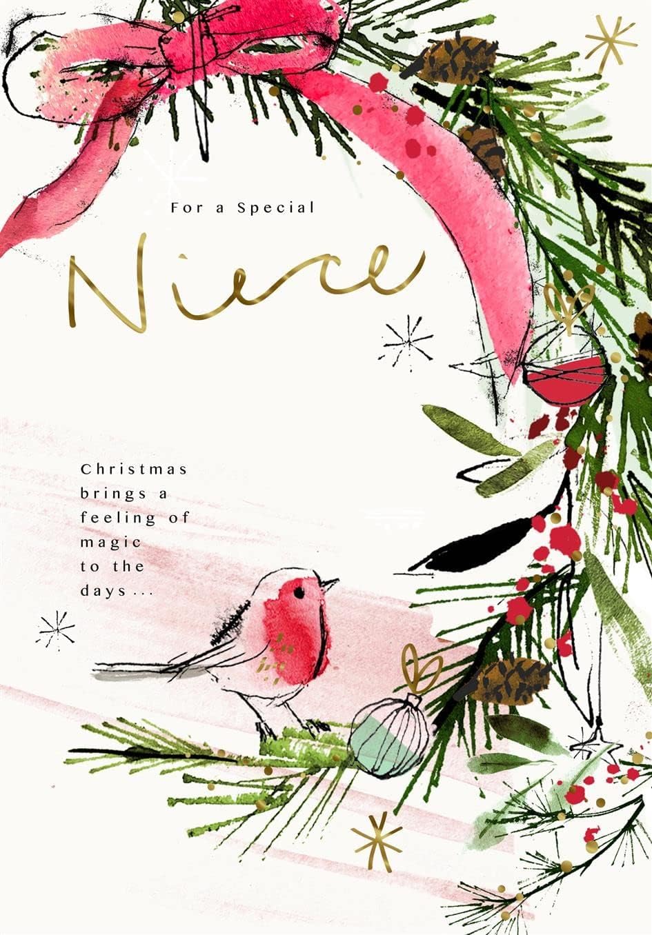 Hallmark Christmas greeting card for niece with festive design and loving holiday wishes, featuring colorful holiday illustrations.